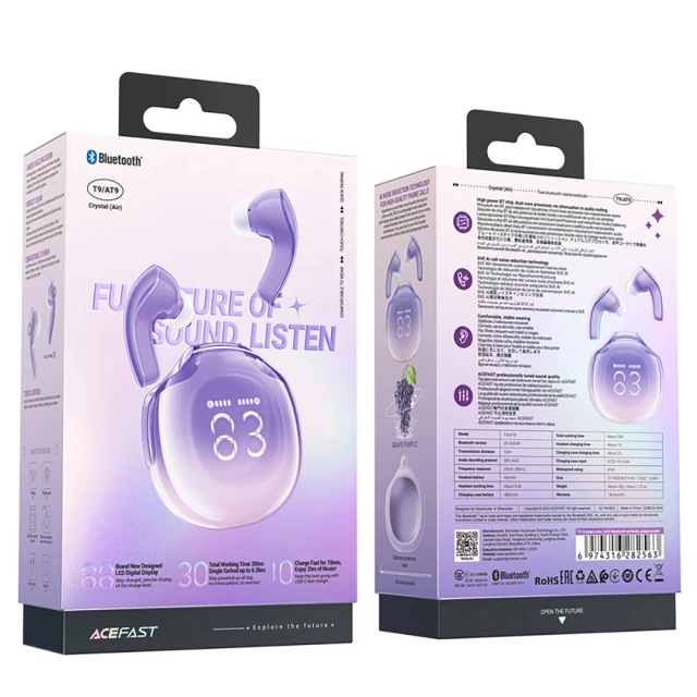 Бездротові навушники Acefast Earphones TWS Bluetooth 5.3 Purple (T9-purple)