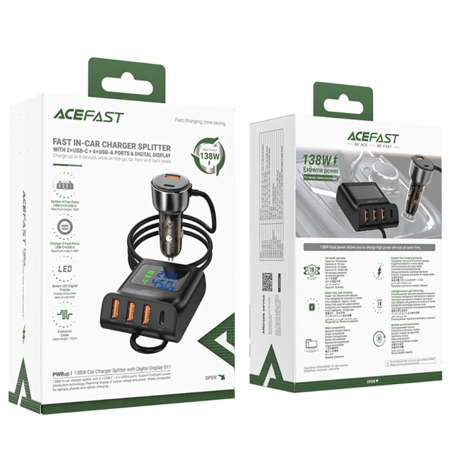 Автомобільний зарядний пристрій Acefast Car Charger 138W 2xUSB-C/4xUSB-A Black (B11)
