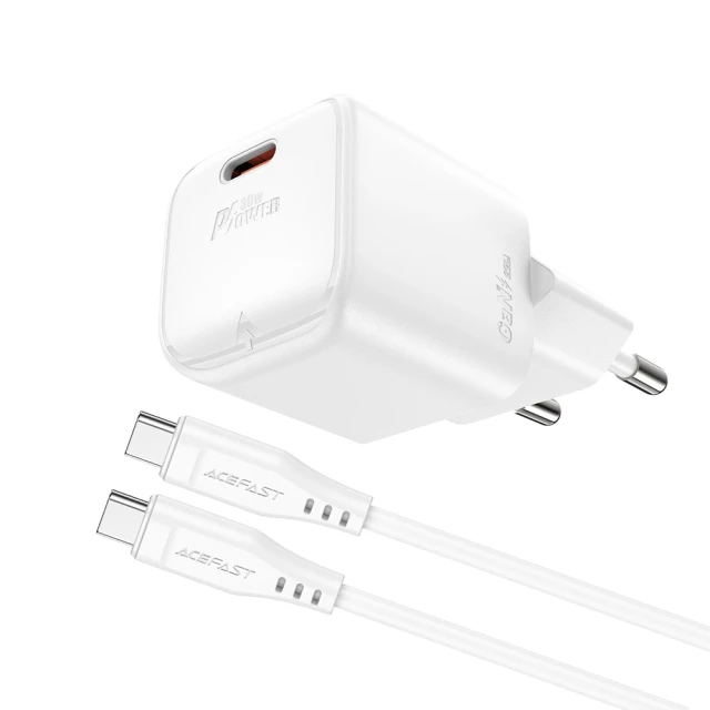 Мережевий зарядний пристрій Acefast GaN PD 30W USB-C with Type-C to Type-C Cable White (A77_W)
