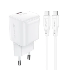 Мережевий зарядний пристрій Acefast GaN PD 30W USB-C with Type-C to Type-C Cable White (A77_W)