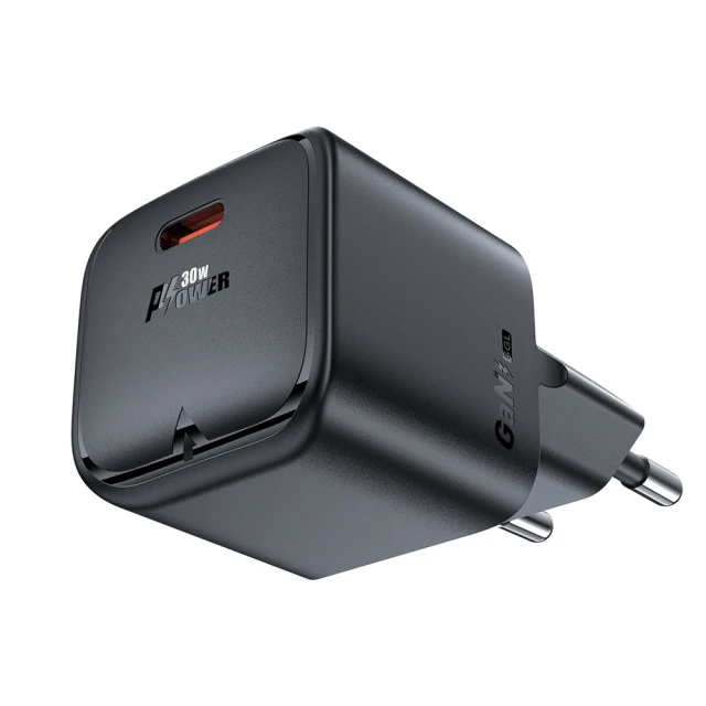 Мережевий зарядний пристрій Acefast GaN PD 30W USB-C Black (A77)