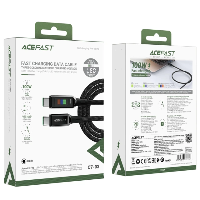 Кабель Acefast Display Cable USB-С to USB-С 1.2m 100W Black (C7-03)