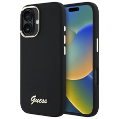 Чохол Guess Silicone Script Metal Logo & Frame для iPhone 16 Black (GUHCP16SSMBSLK)