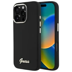 Чохол Guess Silicone Script Metal Logo & Frame для iPhone 16 Pro Black (GUHCP16LSMBSLK)