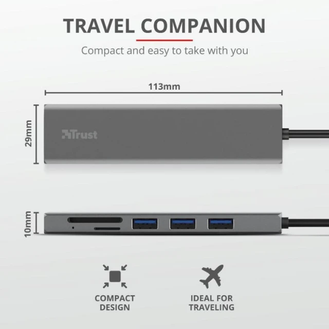 USB-хаб Trust Halyx Fast Aluminium 3 USB Card Reader USB-C Gray (24191_TRUST)
