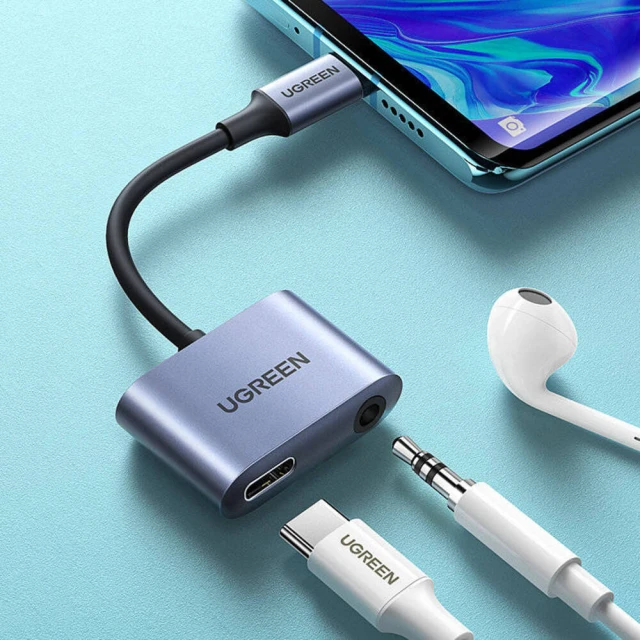 Адаптер Ugreen Audio Adapter USB Type-C to USB Type-C PD QC with Mini Jack 3.5mm Gray (UGR1278GRY)