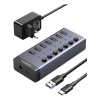 USB-хаб Ugreen 7-in-1 USB Type-C to 7x USB Type-A 3.0 PD DC 12V Gray (UGR1228BLK)