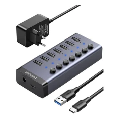 USB-хаб Ugreen 7-in-1 USB Type-C to 7x USB Type-A 3.0 PD DC 12V Gray (UGR1228BLK)