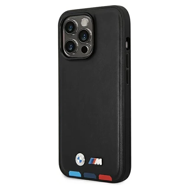 Чохол BMW для iPhone 14 Pro Leather Stamp Tricolor Black (BMHCP14L22PTDK)