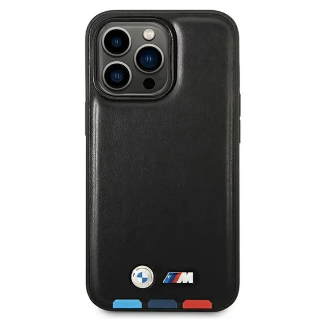 Чохол BMW для iPhone 14 Pro Leather Stamp Tricolor Black (BMHCP14L22PTDK)