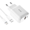 Мережевий зарядний пристрій Tech-Protect 20W USB-C | USB-A with USB-C to Lightning Cable 1m White (9490713929124)