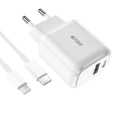 Сетевое зарядное устройство Tech-Protect 20W USB-C | USB-A with USB-C to Lightning Cable 1m White (9490713929124)