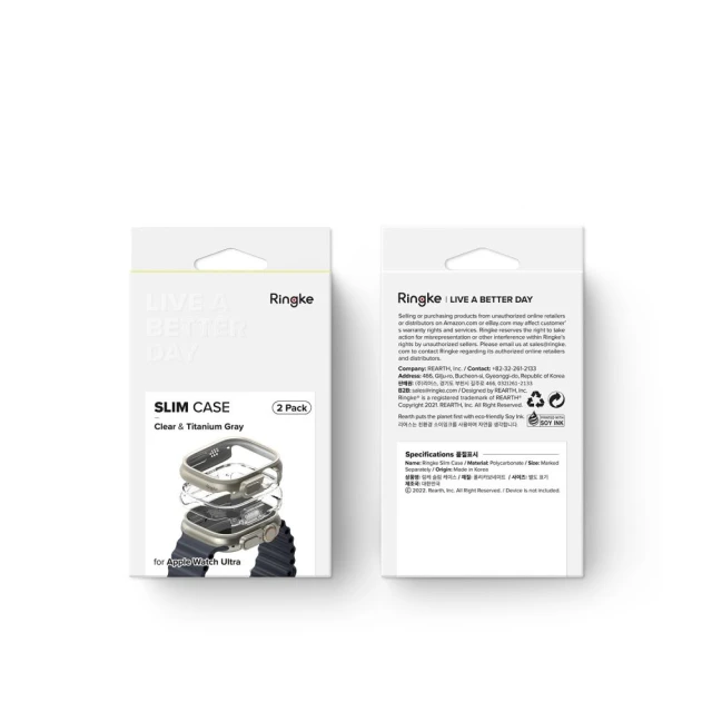 Чохол Ringke Slim (2 Pack) для Apple Watch Ultra 49 mm Clear Titanium Grey (8809881269023)