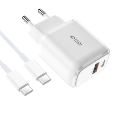 Сетевое зарядное устройство Tech-Protect 20W USB-C | USB-A with USB-C to USB-C Cable 1m White (9490713930373)