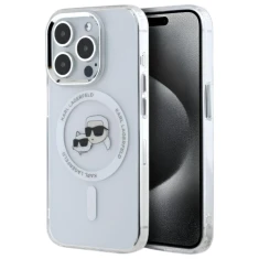 Чохол Karl Lagerfeld IML Metal Karl & Choupette Head для iPhone 15 Pro Max Transparent/White with MagSafe (KLHMP15XHLSKCH)