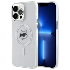 Чехол Karl Lagerfeld IML Metal Choupette Head для iPhone 13 Pro Max Transparent/White with MagSafe (KLHMP13XHLSCHH)