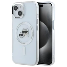 Чохол Karl Lagerfeld IML Metal Karl & Choupette Head для iPhone 15 Transparent/White with MagSafe (KLHMP15SHLSKCH)