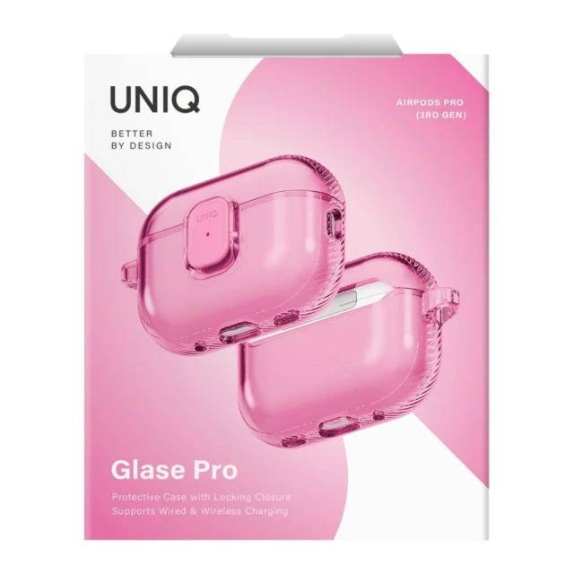 Чохол для навушників UNIQ Lock Case Glase Pro для AirPods Pro 3 Pink (UNIQ-AIRPODSPRO3-GLSPCPNK)