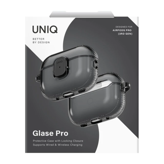Чохол для навушників UNIQ Lock Case Glase Pro для AirPods Pro 3 Smoke (UNIQ-AIRPODSPRO3-GLSPGSMK)