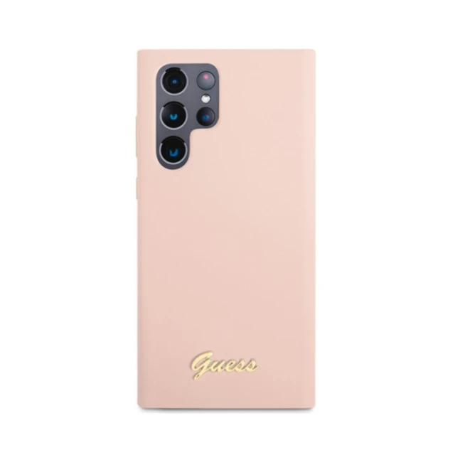 Чохол Guess Silicone Script Metal Logo для Samsung Galaxy S23 Ultra S918 Pink (GUHCS23LLSLMGPP)