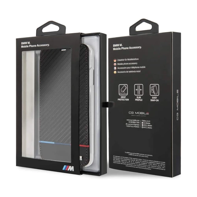 Чехол BMW для iPhone XS Max M Collection PU Carbon Stripe Black (BMTRBKI65PUCARTCBK)