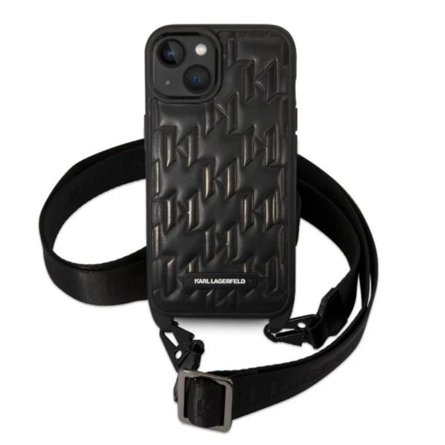 Чохол Karl Lagerfeld Monogram Plaque Logo Strap для iPhone 14 | 13 Black (KLHCP14SSTMMK)