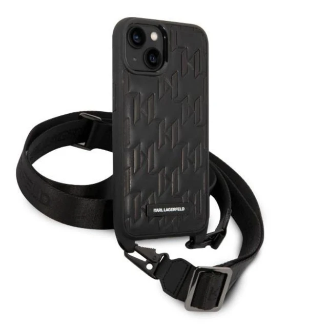 Чохол Karl Lagerfeld Monogram Plaque Logo Strap для iPhone 14 | 13 Black (KLHCP14SSTMMK)