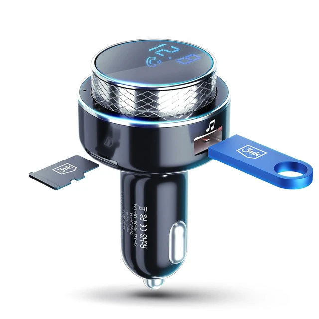 Автомобільний зарядний пристрій 3mk Universal Hyper Car FM Transmitter 20W USB-A/MicroSD Black (5903108464581)