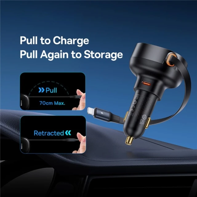 Автомобільний зарядний пристрій Baseus Enjoyment Pro USB-C with Lightning Cable 60W Black (C00057803111-00)