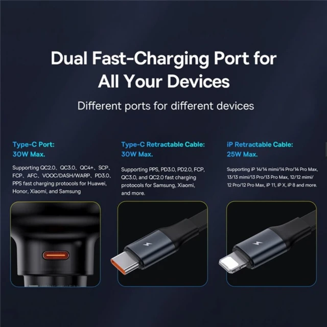 Автомобільний зарядний пристрій Baseus Enjoyment Pro USB-C with Lightning Cable 60W Black (C00057803111-00)