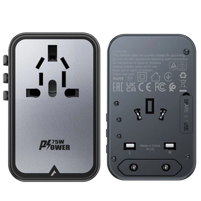 Мережевий зарядний пристрій Acefast Z1 PD UK | EU | US 75W 3xUSB-C | 2xUSB-A Black (Z1)