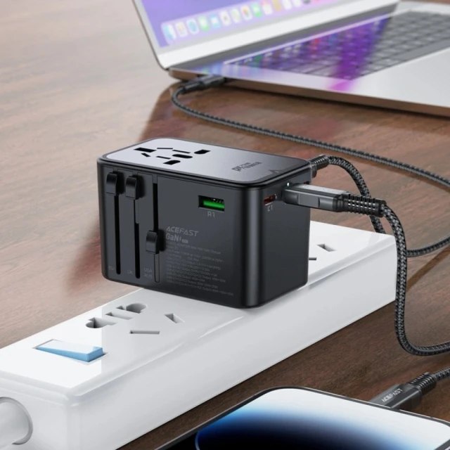 Мережевий зарядний пристрій Acefast Z1 PD UK | EU | US 75W 3xUSB-C | 2xUSB-A Black (Z1)