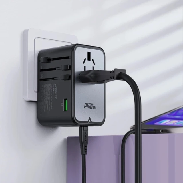 Мережевий зарядний пристрій Acefast Z1 PD UK | EU | US 75W 3xUSB-C | 2xUSB-A Black (Z1)