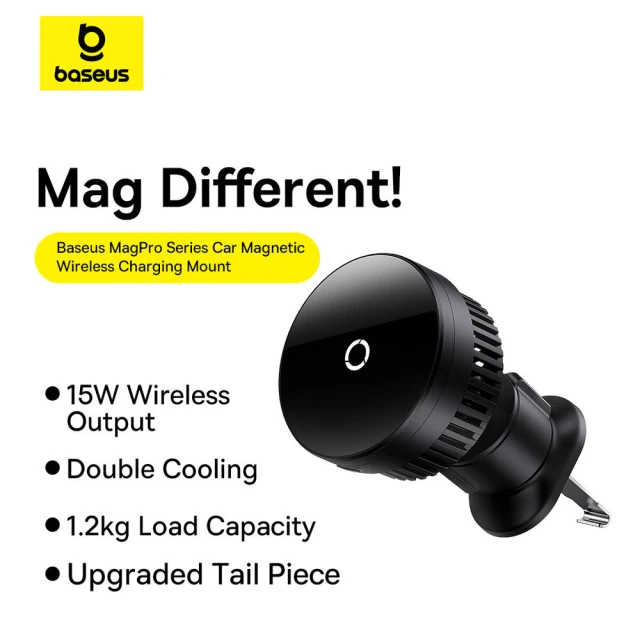 Автотримач з функцією бездротової зарядки Baseus MagPro 15W Black with MagSafe (C40164100121-00)