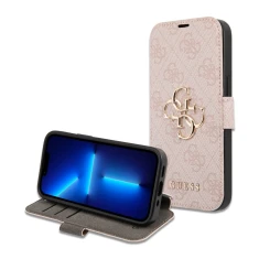 Чохол-книжка Guess 4G Metal Logo для iPhone 15 | 14 | 13 Pink (GUBKP15S4GMGPI)