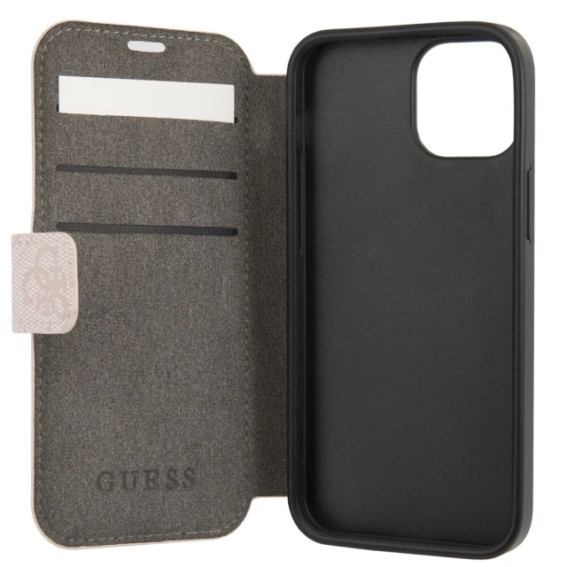 Чохол-книжка Guess 4G Metal Logo для iPhone 15 | 14 | 13 Pink (GUBKP15S4GMGPI)