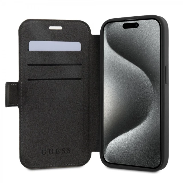 Чохол-книжка Guess 4G Metal Logo для iPhone 15 Pro Grey (GUBKP15L4GMGGR)