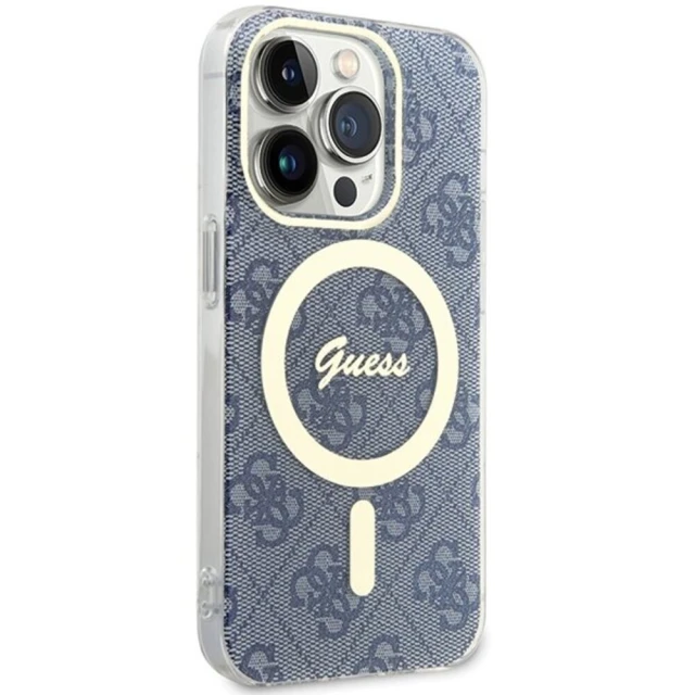 Чехол Guess IML 4G для iPhone 15 Pro Blue with MagSafe (GUHMP15LH4STB)