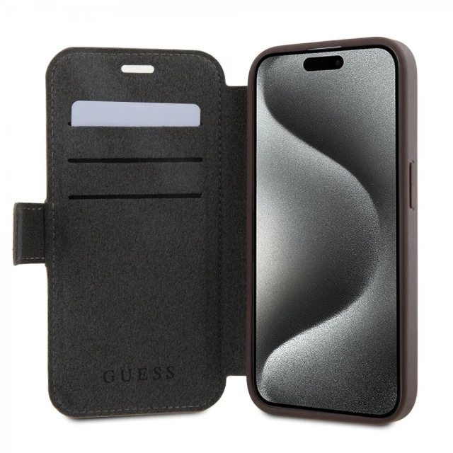 Чохол-книжка Guess 4G Metal Logo для iPhone 15 | 14 | 13 Brown (GUBKP15S4GMGBR)