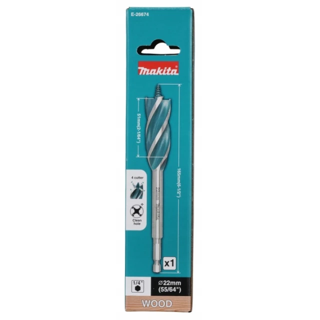 Свердло Makita 22x165 мм 4-ост 4-край (E-26674)