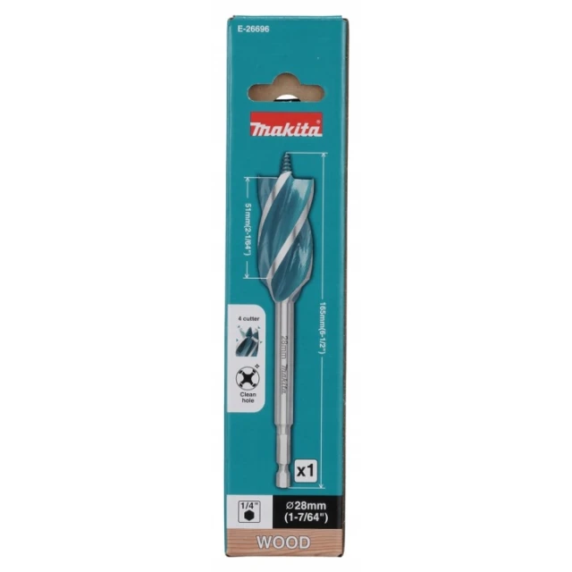 Сверло Makita 28x165 мм 4-ост 4-край (E-26696)
