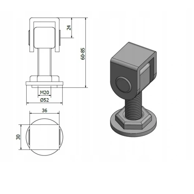 Петля регульована до зварювання IMET M-20 мм L-70 мм (0645760585949)