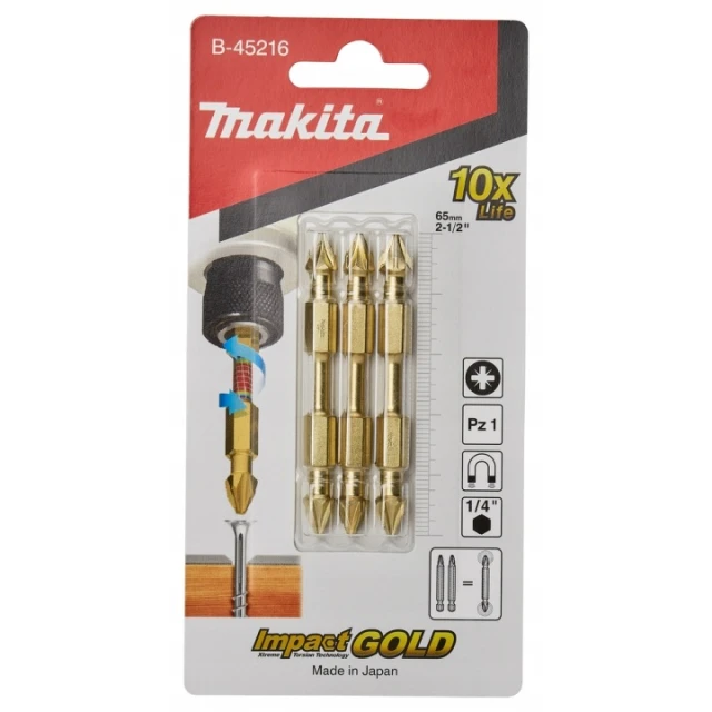 Біта Makita PZ1-PZ1x65mm двостороння золота 3 шт (B-45216)