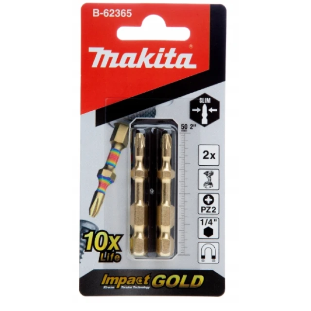 Бита Makita PZ2 x 50 мм Impact Gold (B-62365)