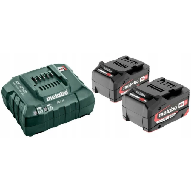 Зарядное устройство для аккумуляторов слайдовые Metabo ASC55+ 2 аккумулятора 4Ah (685050000)