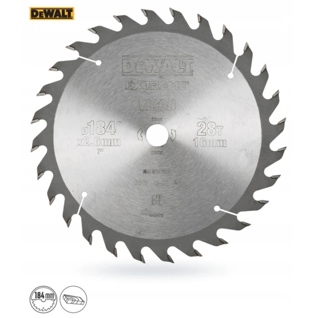 Диск пиляльний DeWALT 184x28z x16 Extreme з вольфрамовим напиленням (DT4031)