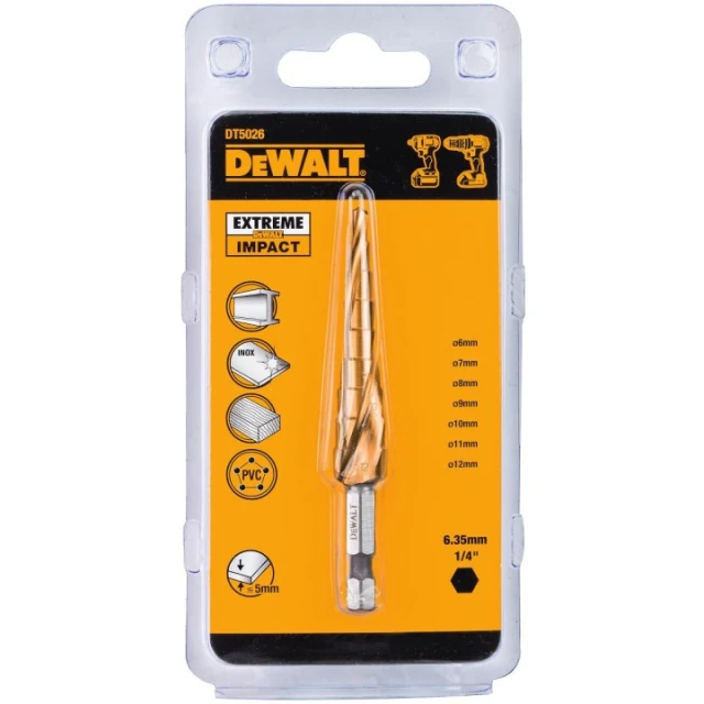 Свердло ступінчасте для металу DeWALT 6-12 мм шестигранне (DT5026)