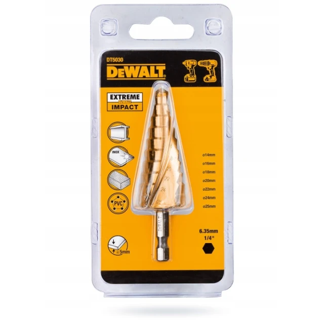 Свердло ступінчасте для металу DeWALT 14-25 мм шестигранне (DT5030)