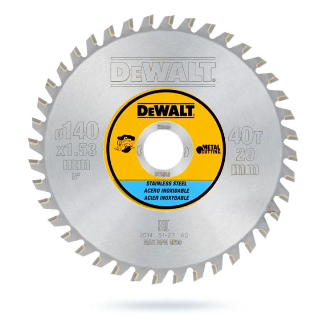 Диск по металу DeWALT 140x40T Ø 20 мм INOX (DT1918)