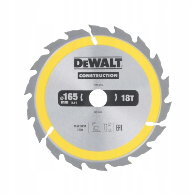 Диск пиляльний DeWALT 165x18z x20 мм (DT1933)
